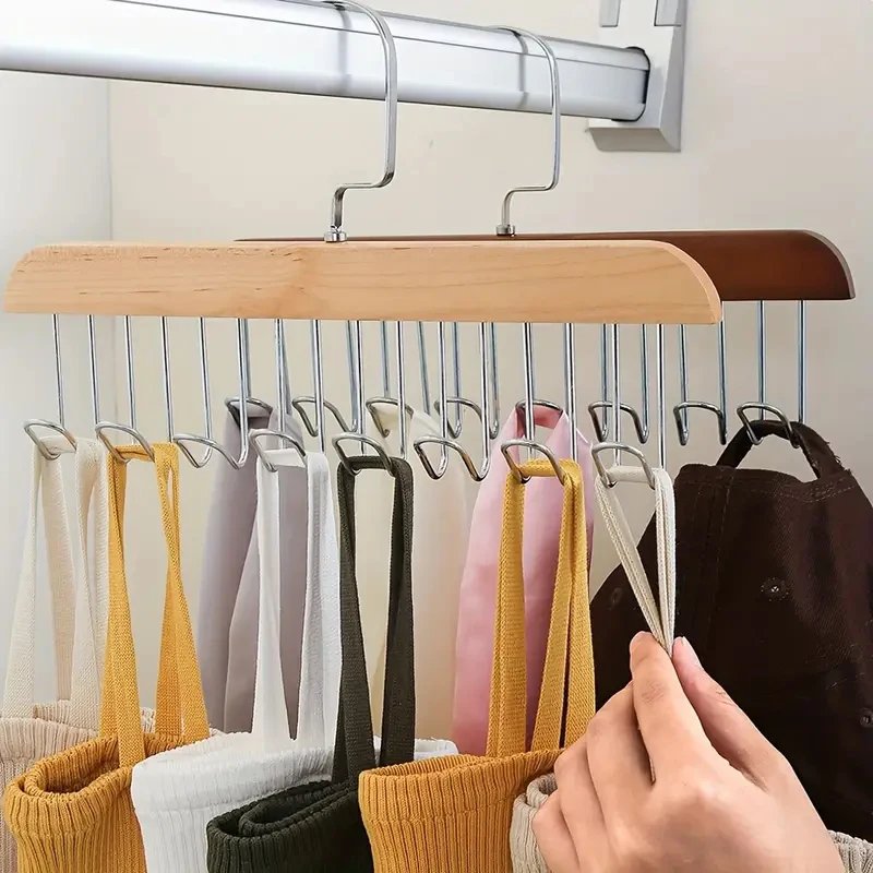 ( Pack Of 2)  Multifunctional Wood Hanger 8 Hooks