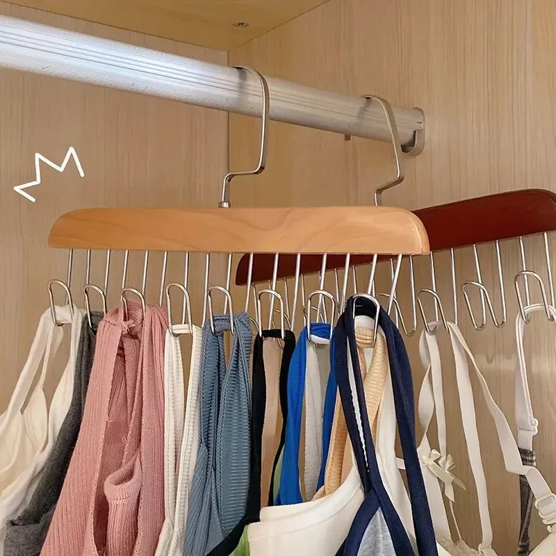 ( Pack Of 2)  Multifunctional Wood Hanger 8 Hooks