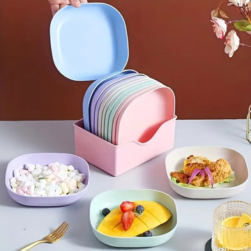 10 Pcs Colorful Plastic Dish Set With Stand