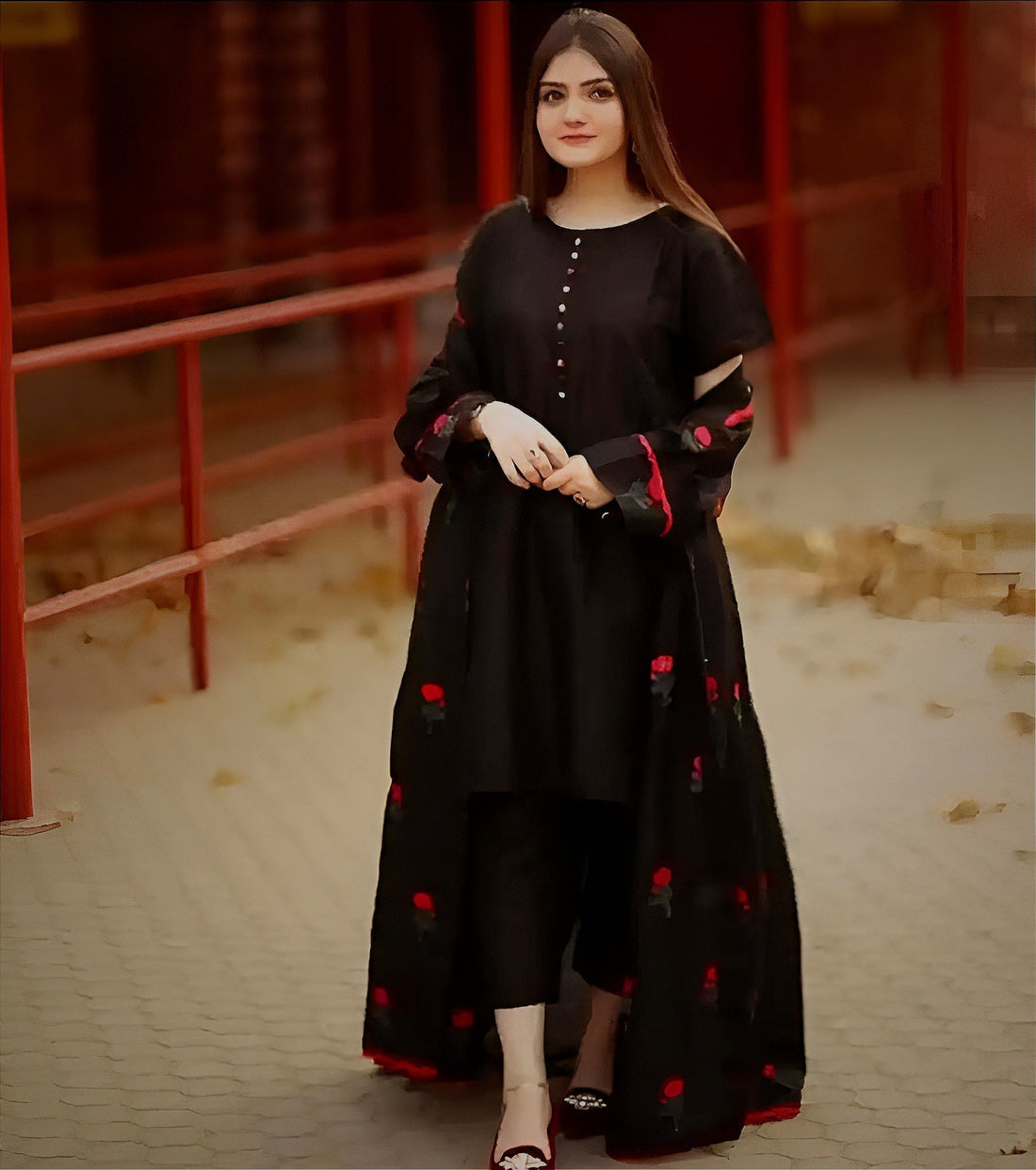 3pc Embroidered Gown  Kataan Silk for girls