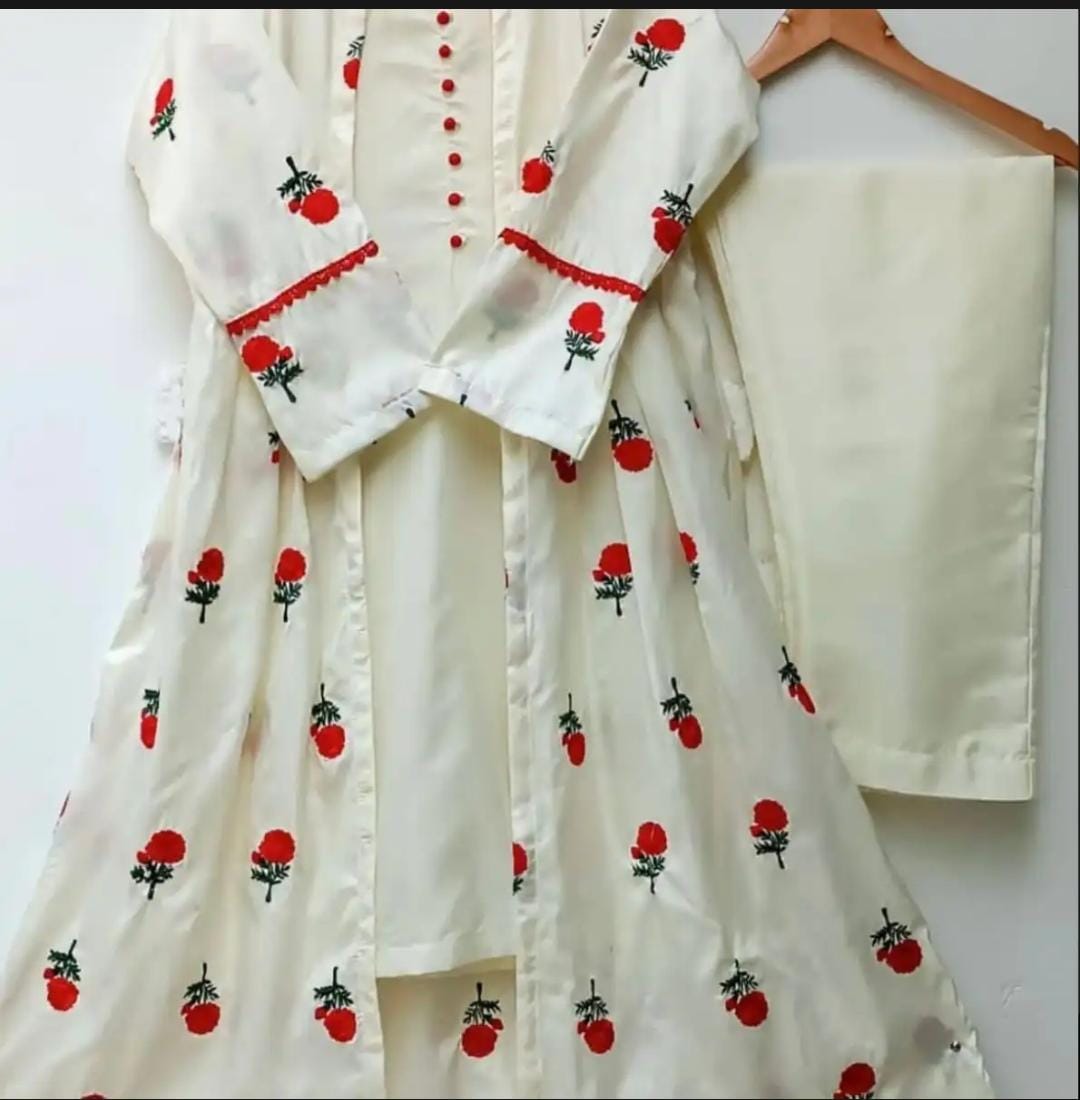 3pc Embroidered Gown  Kataan Silk for girls
