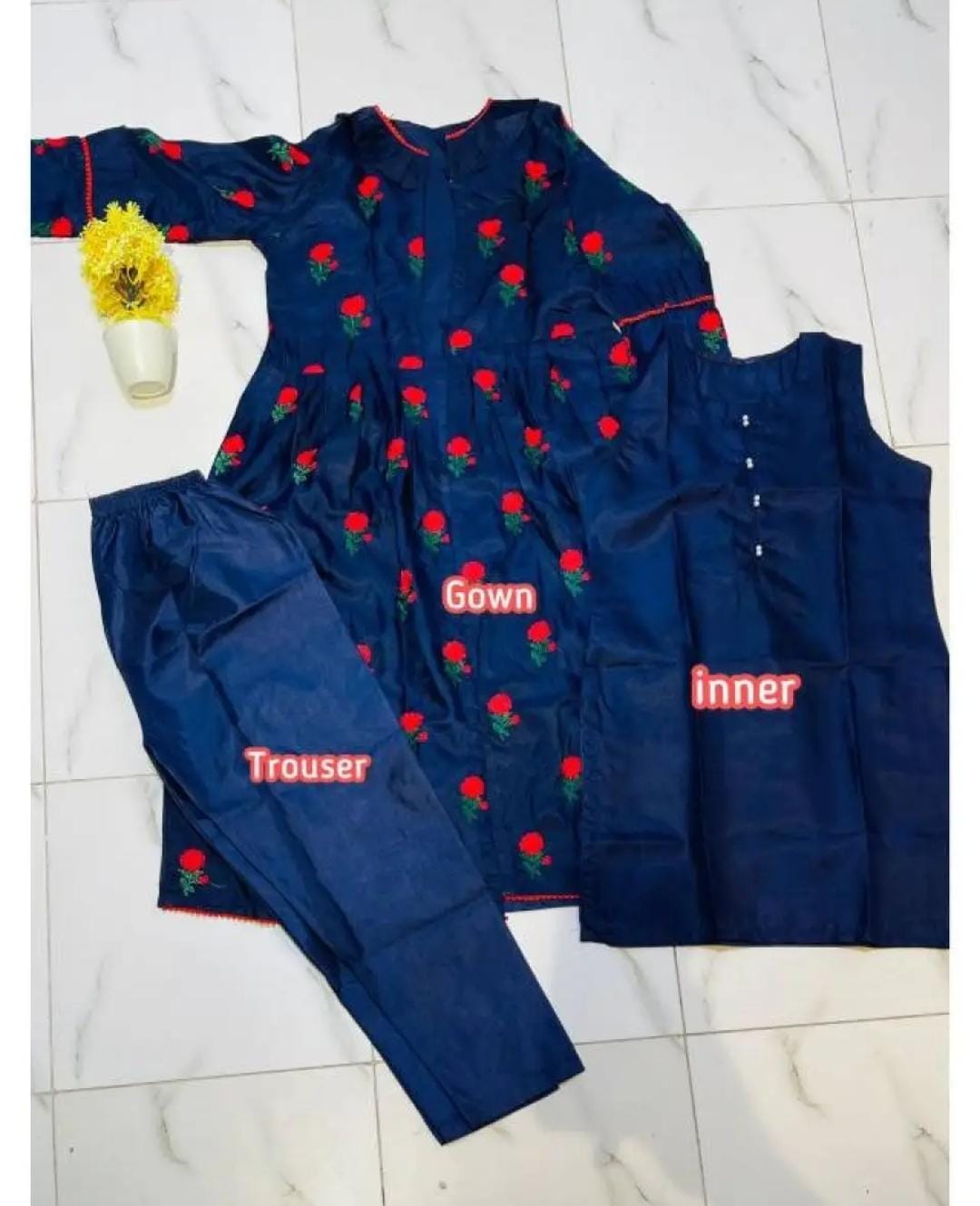 3pc Embroidered Gown  Kataan Silk for girls
