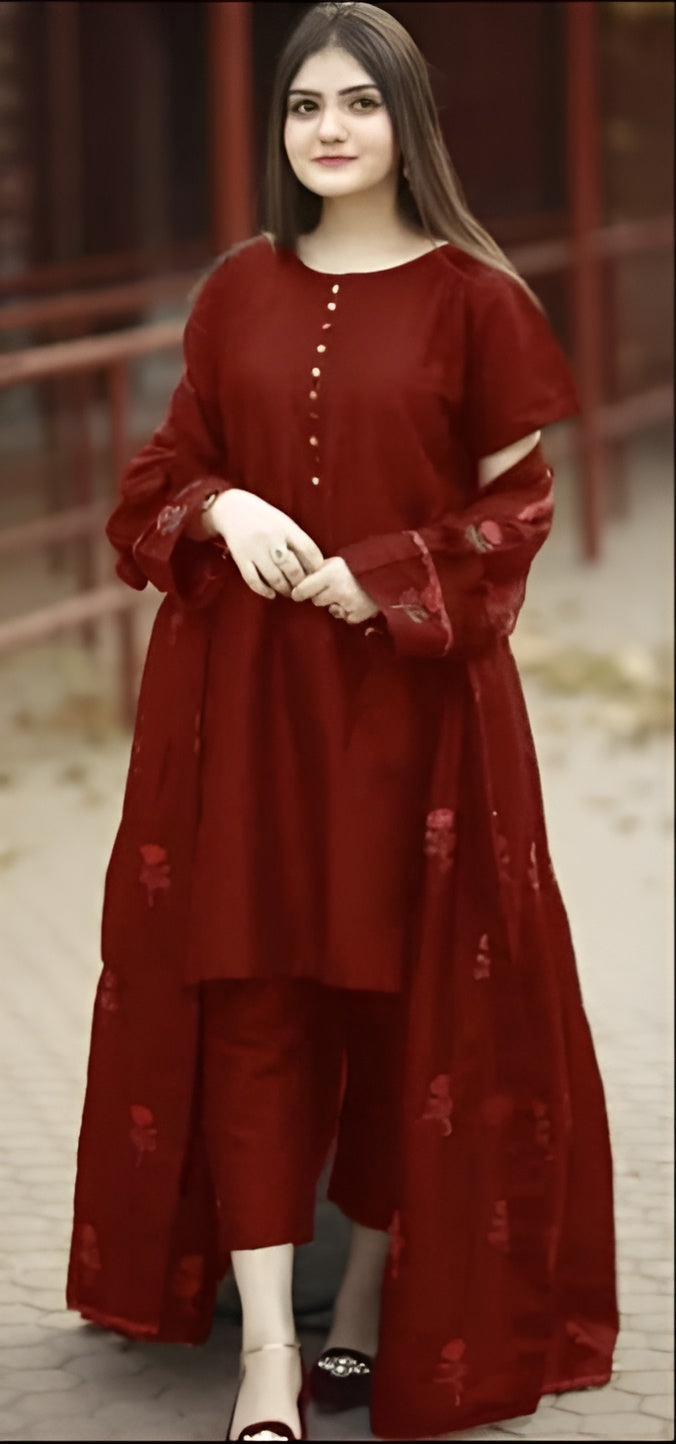 3pc Embroidered Gown  Kataan Silk for girls