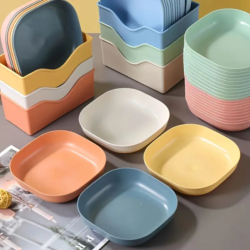 10 Pcs Colorful Plastic Dish Set With Stand