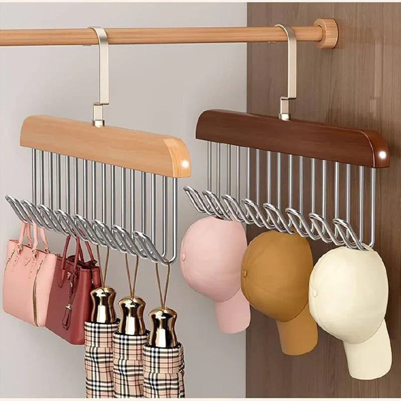 ( Pack Of 2)  Multifunctional Wood Hanger 8 Hooks